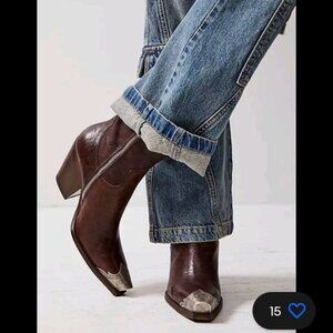Free people Brayden Leather Western Boots Snip Toe NWOT Hot Fudge Size 38 1 2